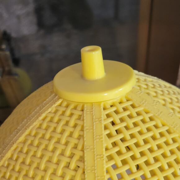 Retro Lamp Yellow Plastic Faux Wicker Shade - Picture 6 of 9